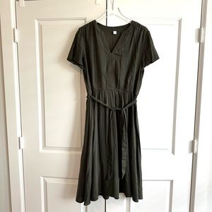 Old Navy Hunter Olive Green Midi Dress Short Sleeve Elastic Waist Large